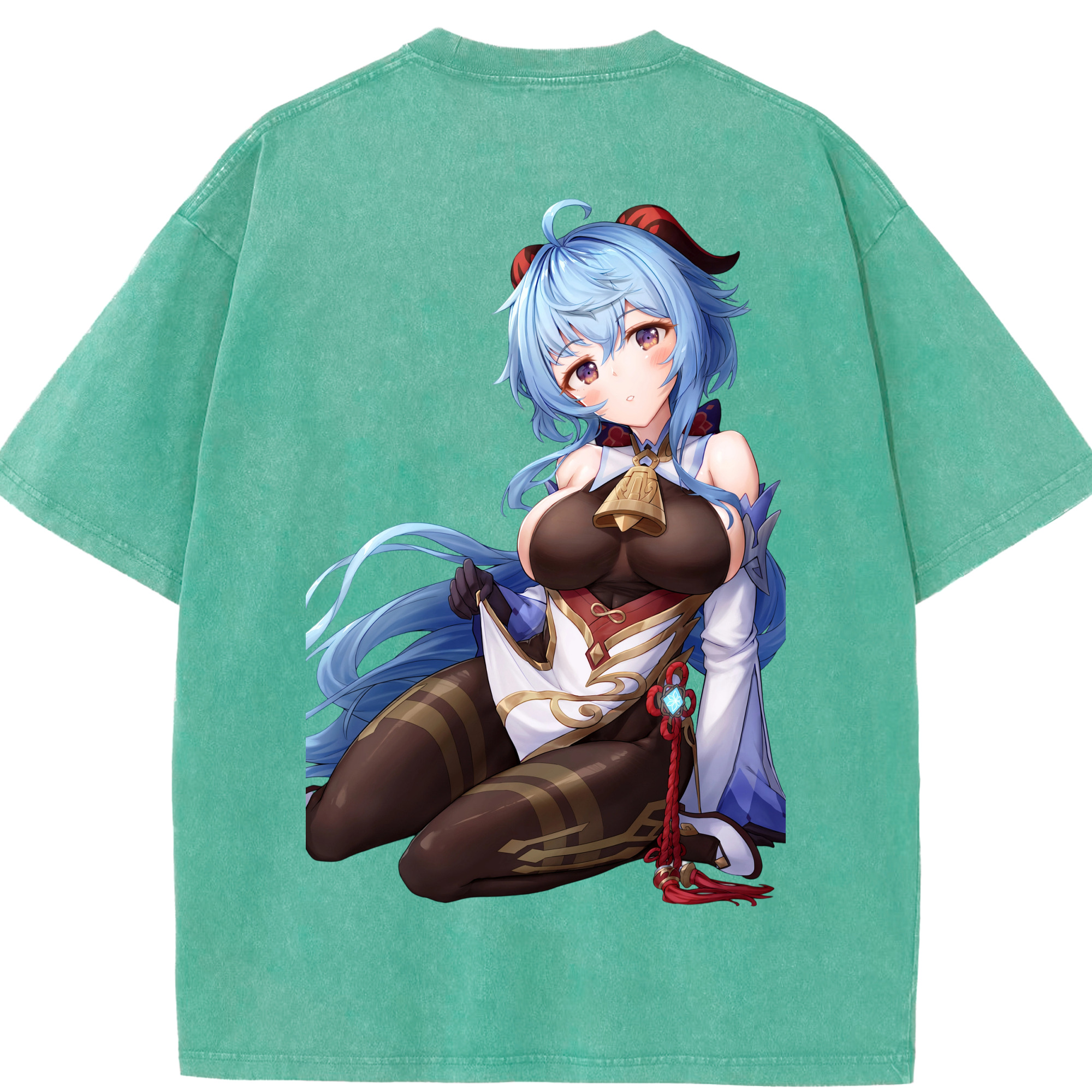 げんし神 甘雨 かんう genshin Ganyu 綿100% ヴィンテージ風 半袖Tシャツ（背面プリント）
